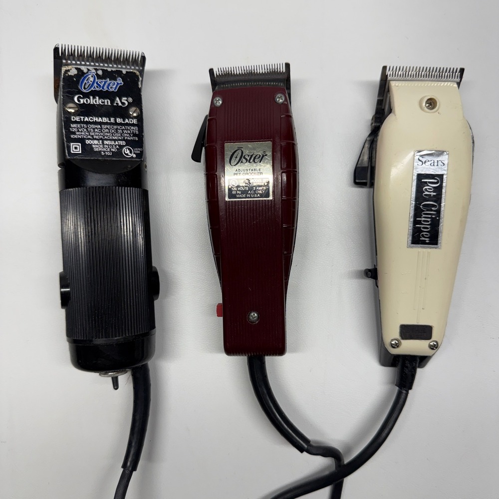 Vintage Pet Clipper Lot Oster Golden A5 & Sears Professional Grooming Tools 3pc